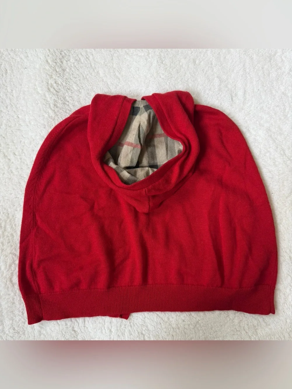 Burberry Baby Girl 24m Cashmere Poncho Red Nova Check Plaid Knit Cape Authentic